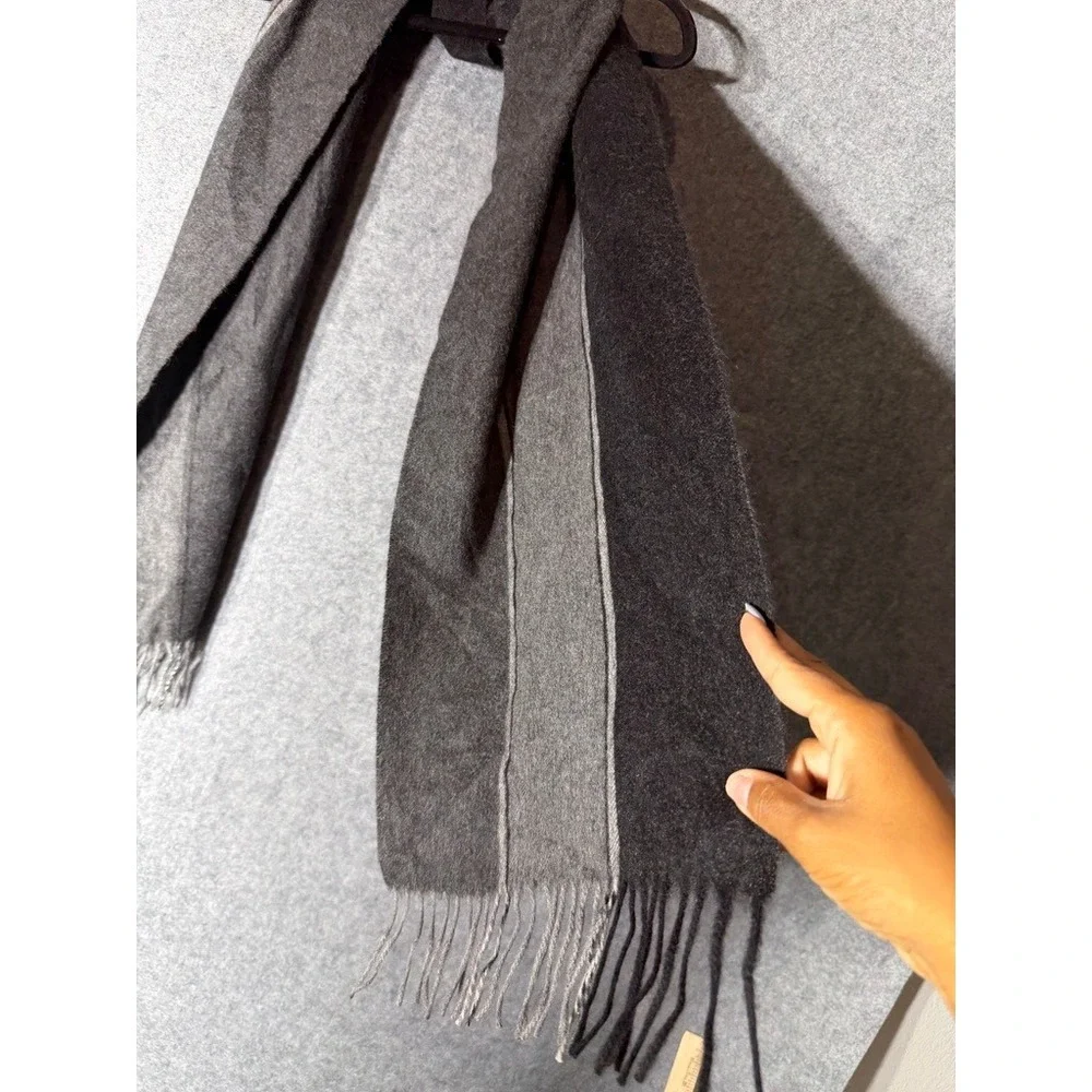 John W. Nordstrom Mens 100% Cashmere Scarf Gray Charcoal Colorblock Fringed